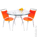 Стеклянный стол с оранжевыми стульями